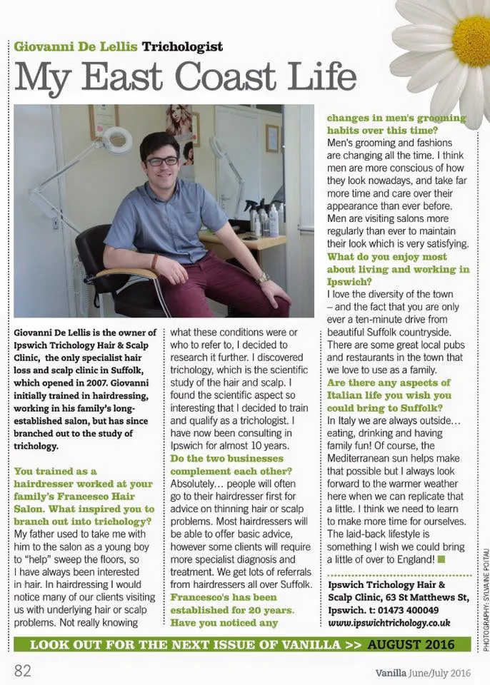 My East Coast Life; Vanilla magazine feature with trichologist Giovanni De Lellis